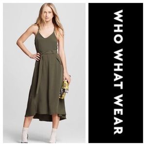 Who What Wear Green Tie Waist Strappy  Midi Dress